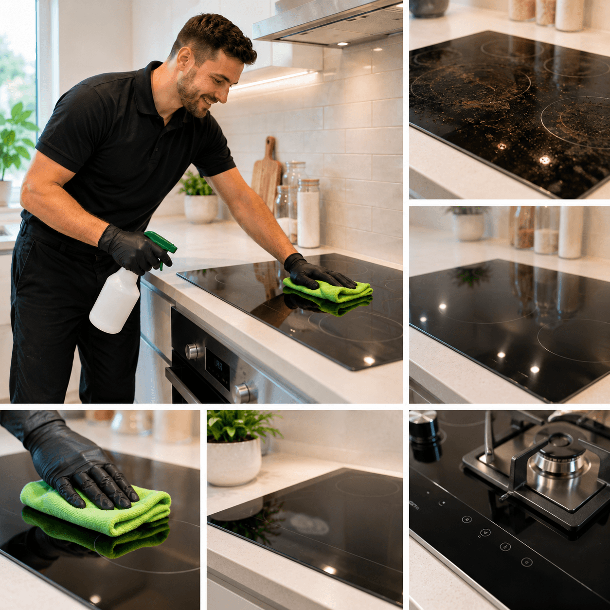 Liztty technician cleaning an induction cooktop