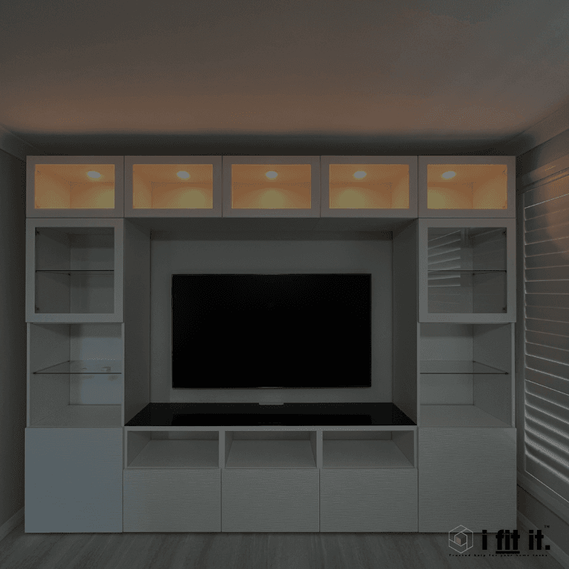 Neatly mounted TV on a living room wall with concealed cables